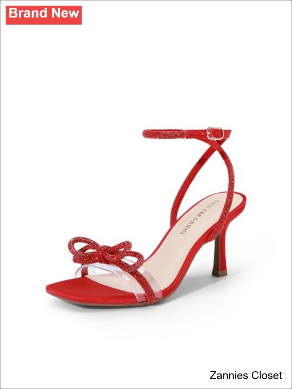 ✨DREAM PAIRS Women's Rhinestone Ankle Strap Low Heel Stiletto Sandals Square